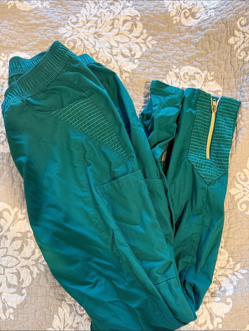 Jaanuu Teal Green Scrub Jogger Pants with Zip Detail